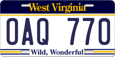WV license plate OAQ770