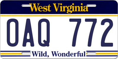 WV license plate OAQ772