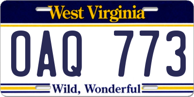 WV license plate OAQ773
