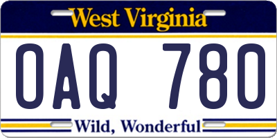 WV license plate OAQ780
