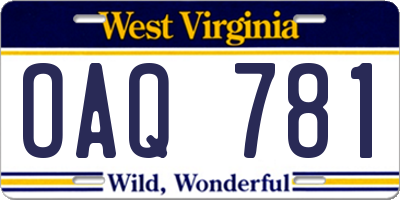 WV license plate OAQ781