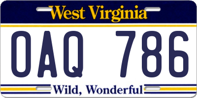 WV license plate OAQ786