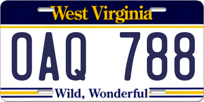 WV license plate OAQ788