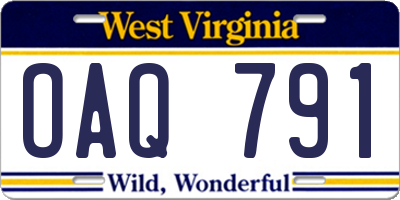WV license plate OAQ791