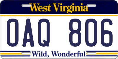 WV license plate OAQ806