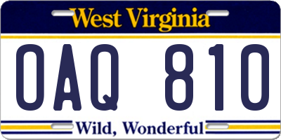 WV license plate OAQ810