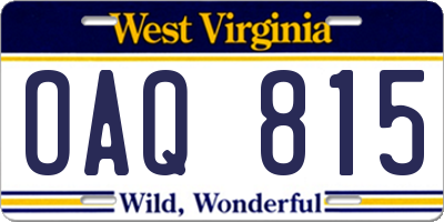 WV license plate OAQ815