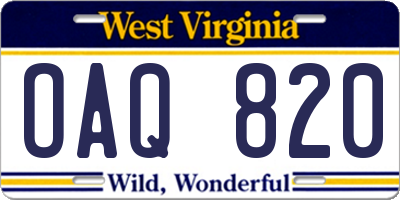 WV license plate OAQ820