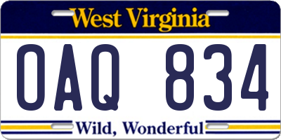 WV license plate OAQ834