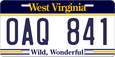 WV license plate OAQ841