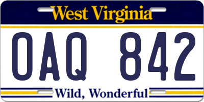 WV license plate OAQ842