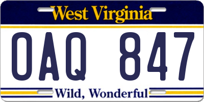 WV license plate OAQ847