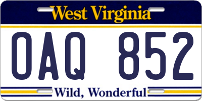 WV license plate OAQ852