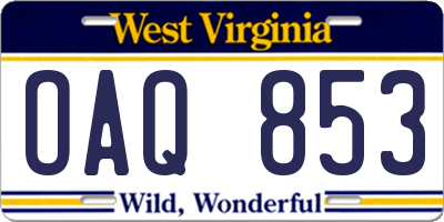 WV license plate OAQ853