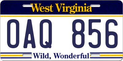 WV license plate OAQ856