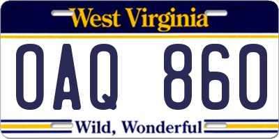 WV license plate OAQ860