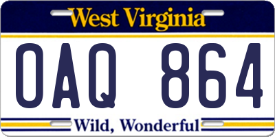 WV license plate OAQ864