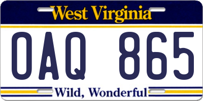 WV license plate OAQ865