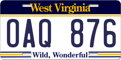 WV license plate OAQ876