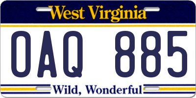 WV license plate OAQ885
