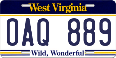 WV license plate OAQ889