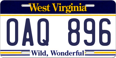 WV license plate OAQ896