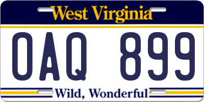 WV license plate OAQ899