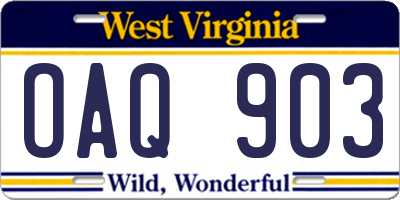 WV license plate OAQ903