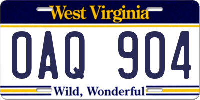 WV license plate OAQ904