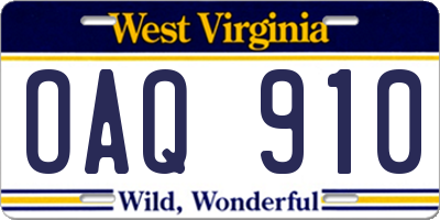 WV license plate OAQ910