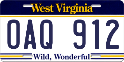 WV license plate OAQ912