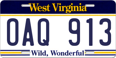 WV license plate OAQ913