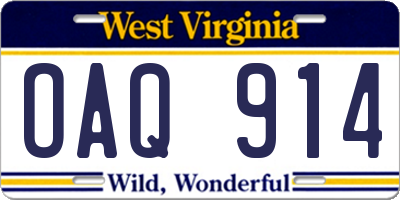 WV license plate OAQ914