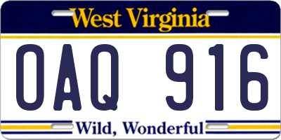 WV license plate OAQ916