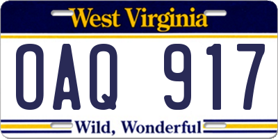 WV license plate OAQ917