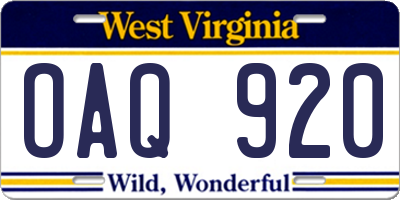 WV license plate OAQ920