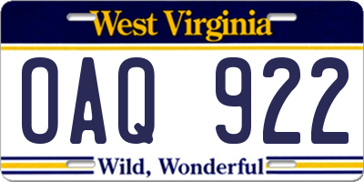 WV license plate OAQ922