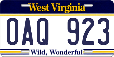 WV license plate OAQ923