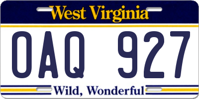 WV license plate OAQ927