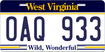 WV license plate OAQ933
