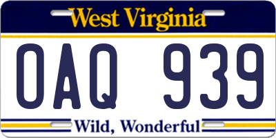 WV license plate OAQ939