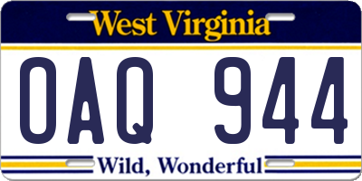 WV license plate OAQ944