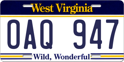 WV license plate OAQ947