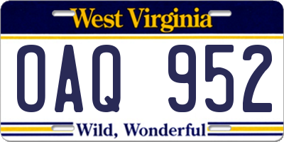 WV license plate OAQ952