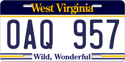 WV license plate OAQ957