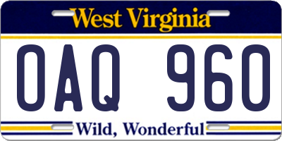 WV license plate OAQ960