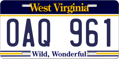 WV license plate OAQ961