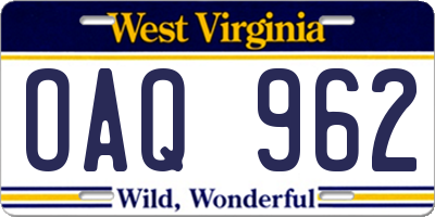 WV license plate OAQ962