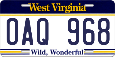 WV license plate OAQ968