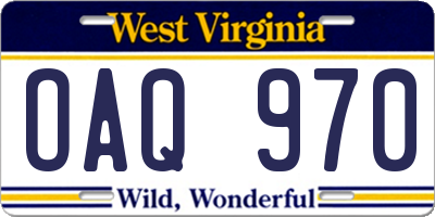 WV license plate OAQ970
